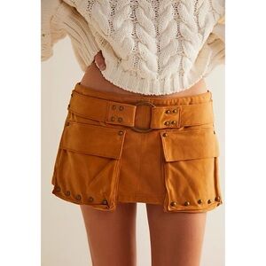 New Free People Micro Mini Suede Skort Brown Stud Western 4
